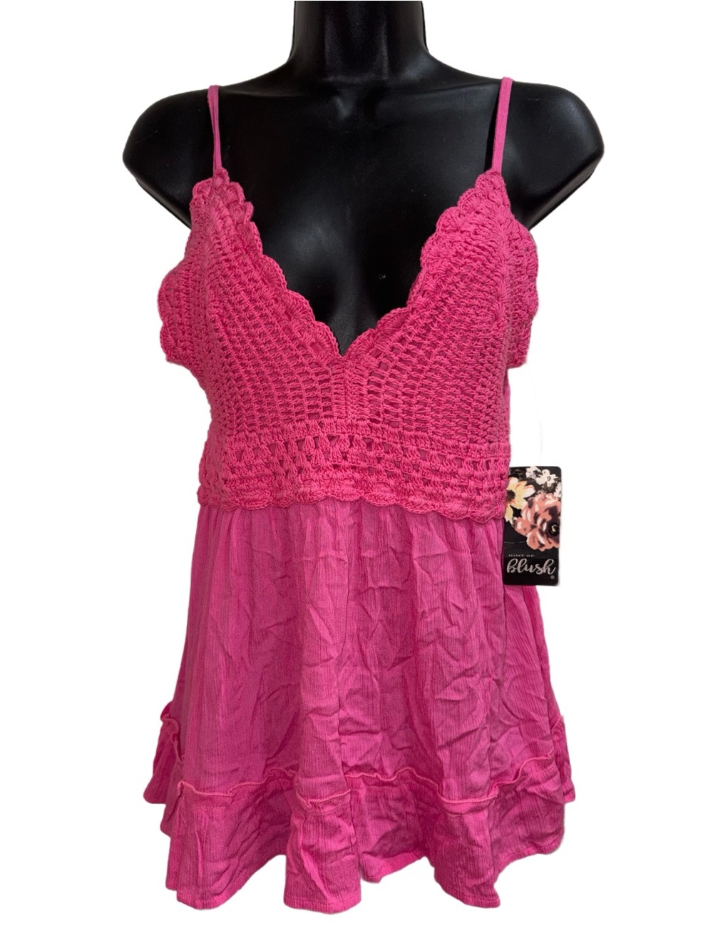 Hot Pink Crochet Babydoll Tank Top⭐️NWT⭐️
